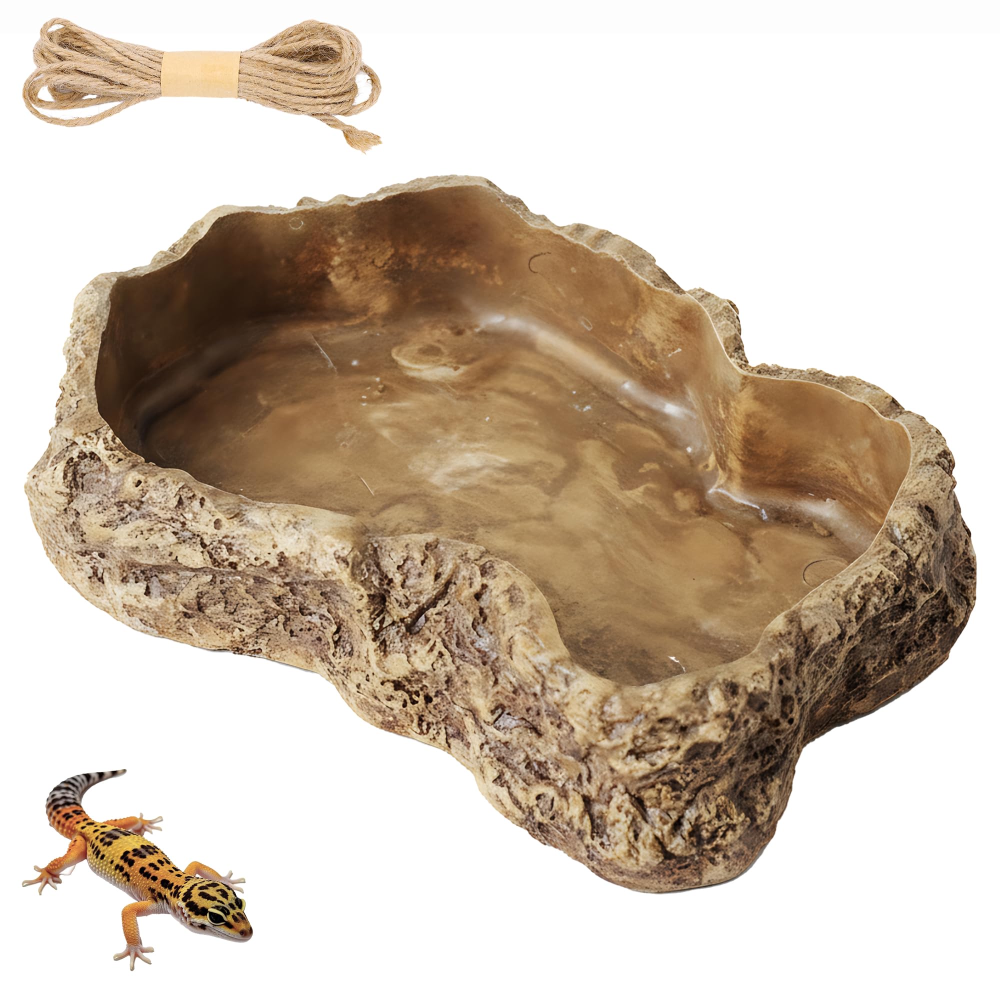 ChiiGe Reptile Water Bowl, Non-Tipping Heavy Stone Look Food Dish | Shale decor 