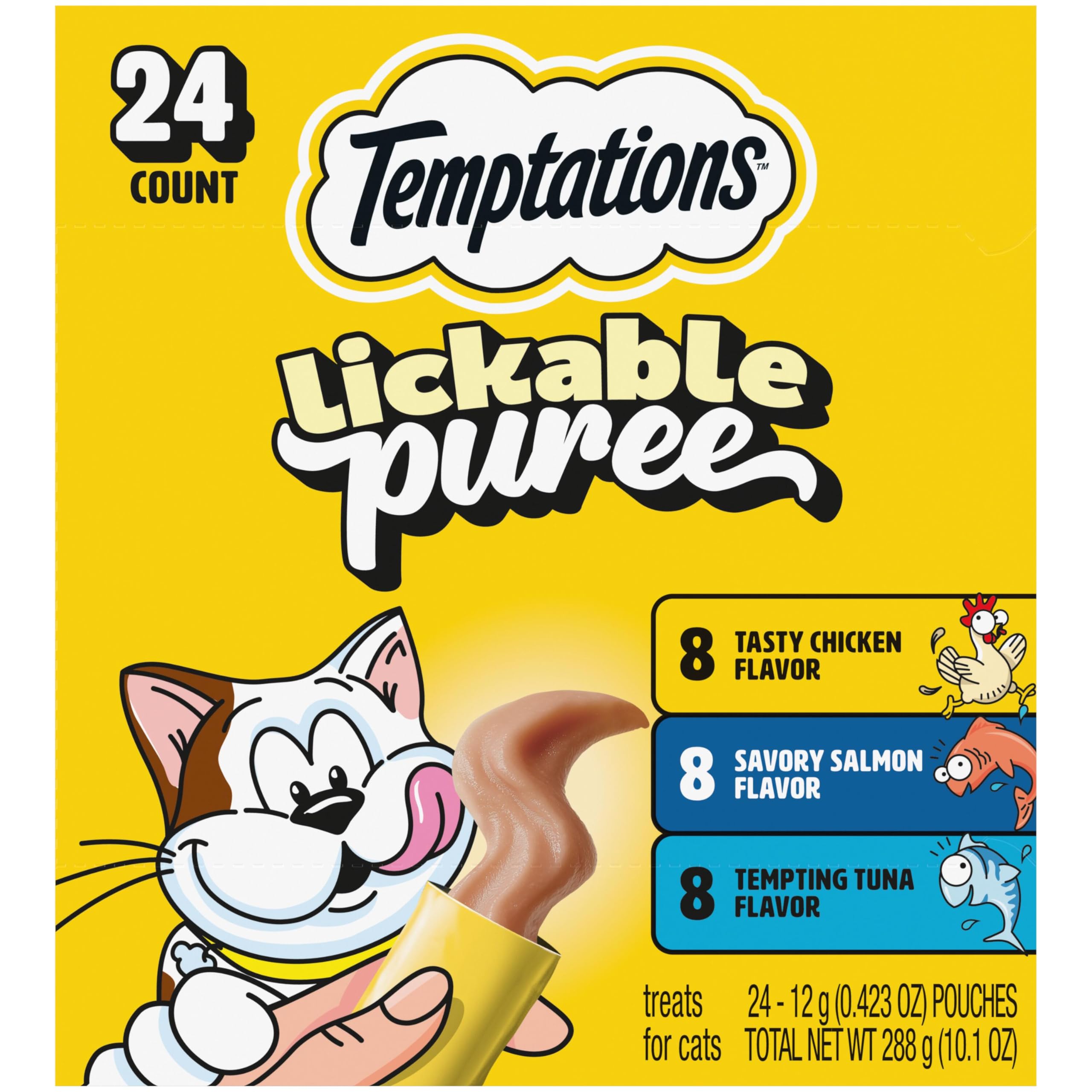 Temptations Creamy Puree Cat Treats, Chicken, Salmon & Tuna, 24 Count | Chicken,