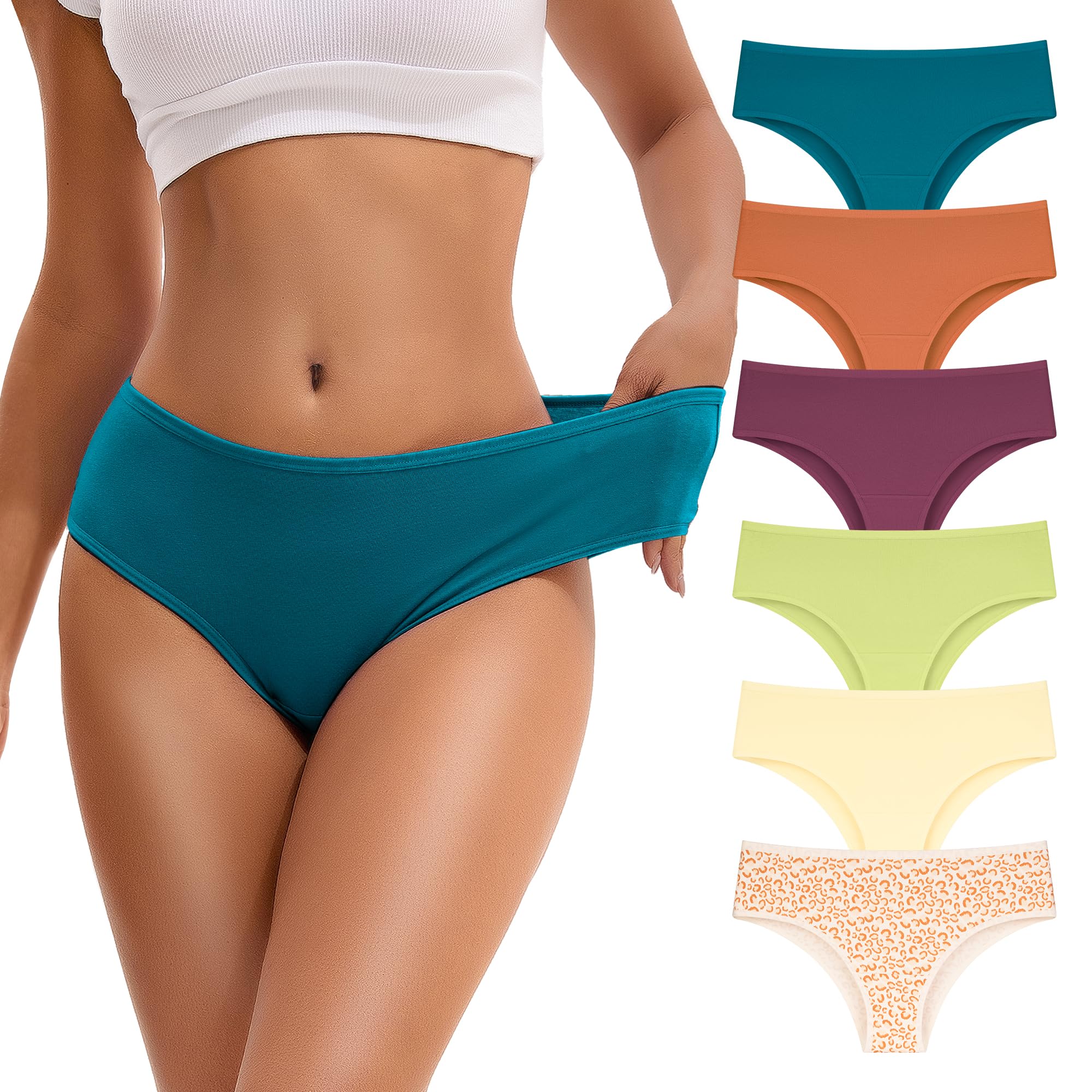 INNERSY Women's Cotton Underwear Cheeky Hipster Panties 6-Pack