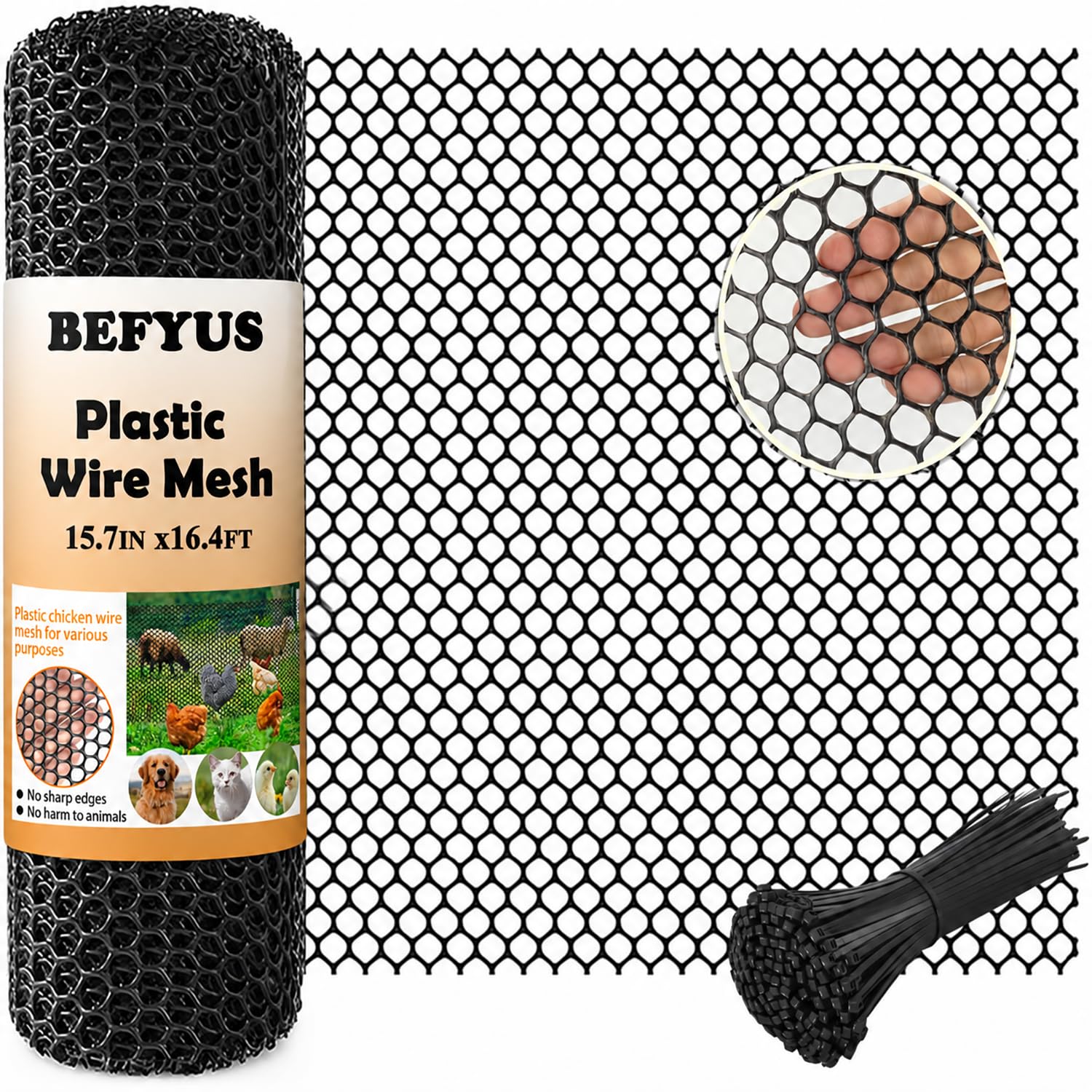 Plastic Chicken Wire Mesh Fence Roll - BEFYUS 15.7IN x 16.4FT Garden Fencing Ani