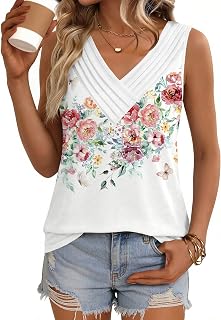 Zeagoo Womens Tank Tops 2026 Summer Sleeveless Loose Fit Tops V Neck Pleated Trendy Fashion Business Casual Shirts
