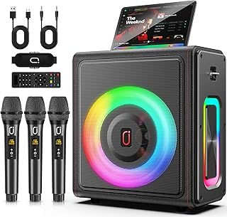 Karaoke Machine for Adults with 3 Wireless Microphones, 300W PA System | Pitch Correction, Bluetooth 5.3, Retro Leather Design, TV Connection, TWS Stereo and Live Performance Support