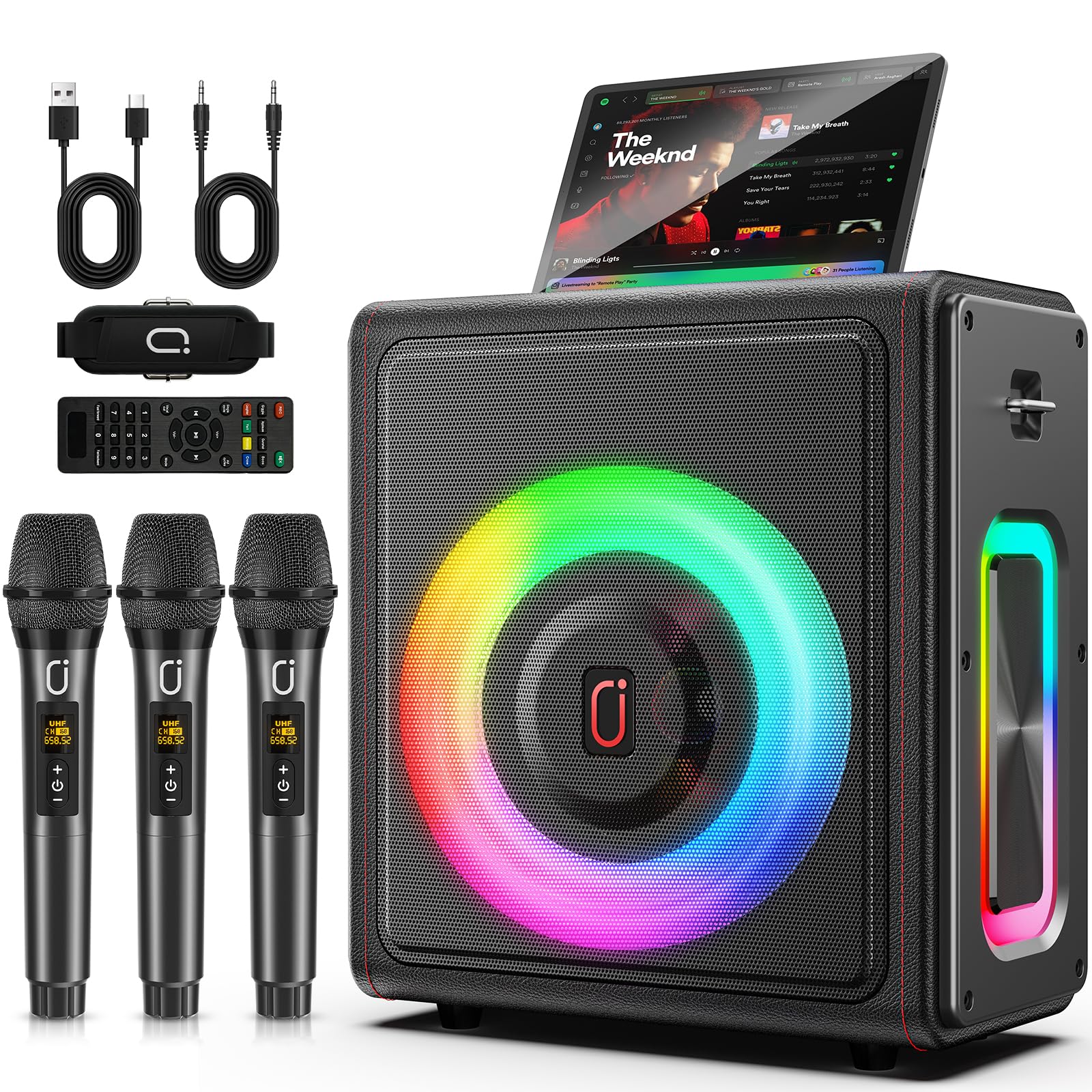 Karaoke Machine for Adults with 3 Wireless Microphones, 300W PA System | Pitch C