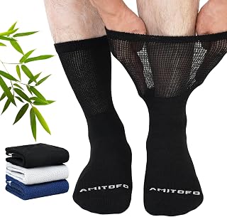 LOFIR Diabetic Socks Men and Women: Seamless Bamboo Sanitary Socks with Extra Wide Sponge Sole No Elastic for Swollen and Elderly Feet 3 Pairs Size 6-18