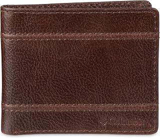 Columbia Mens RFID Slim Bifold Wallet With ID Window Brown Inlay Cord