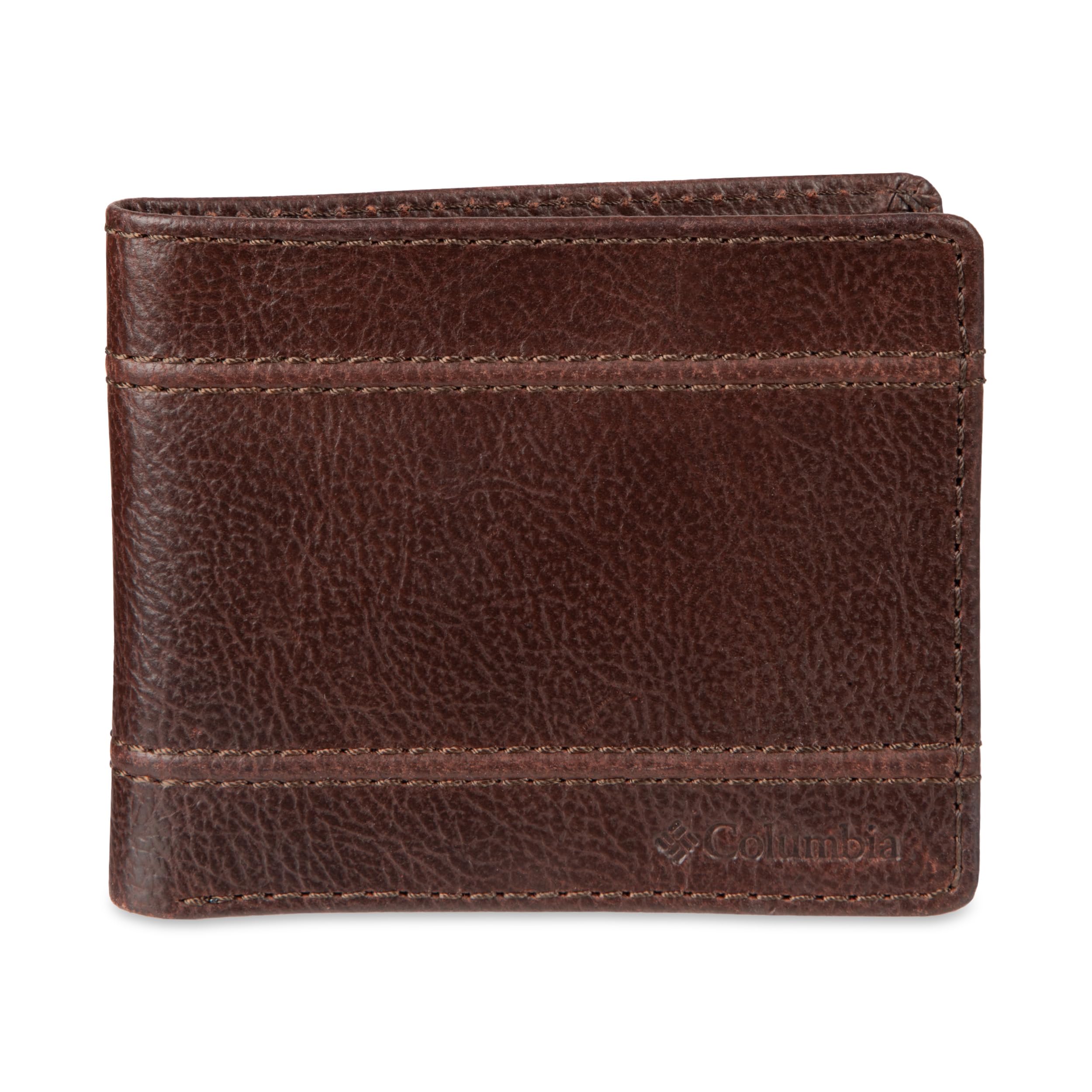 Columbia Mens RFID Slim Bifold Wallet With ID Window Brown Inlay Cord