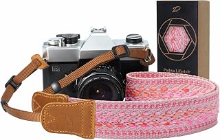 Padwa Lifestyle Speed Pink Camera Strap - 1.5" Soft Cotton Rope Weave Crazy Horse Cowhide Head Camera Straps for Photographers and All Cameras,Cute Adjustable Vintage Woven Strap for Adults & Kids