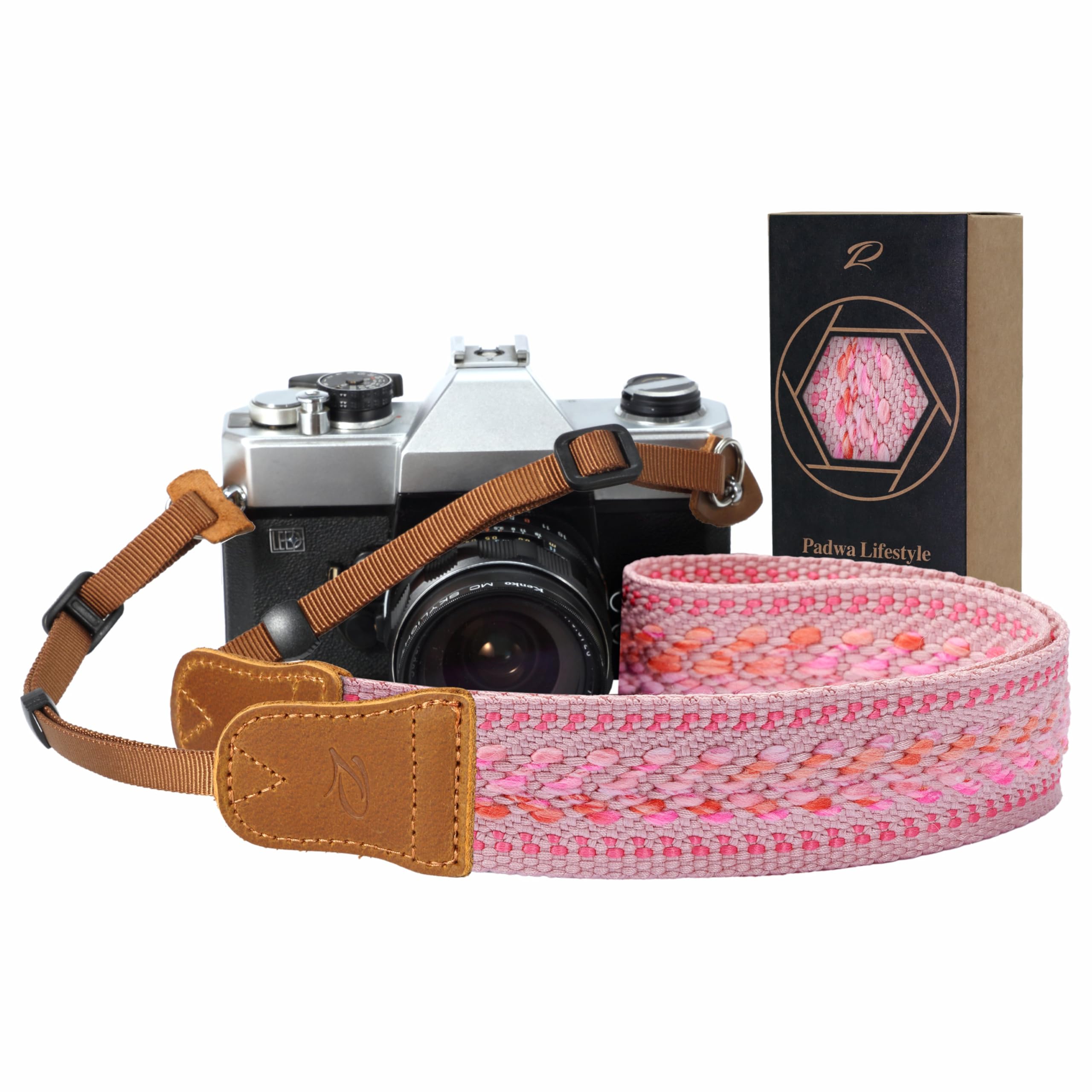Padwa Lifestyle Speed Pink Camera Strap - 1.5" Soft Cotton Rope Weave Crazy Hors