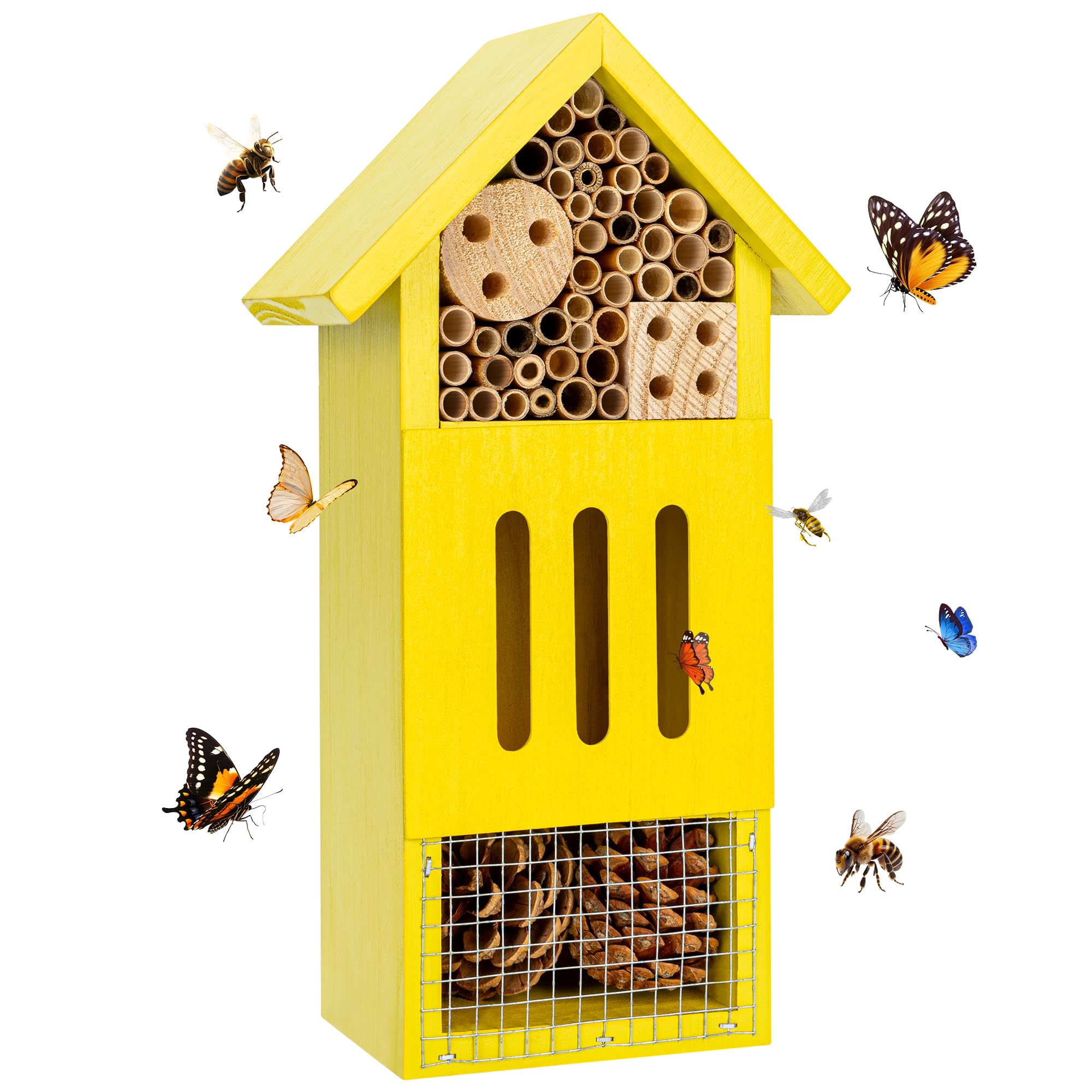 UUMENHA Bee House Bug Hotel & Butterfly House, Wooden Ladybug House | Natural In
