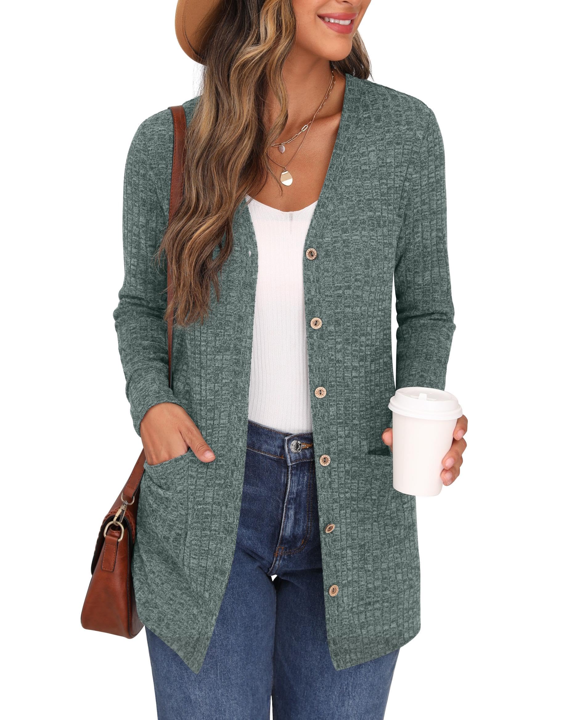 GRECERELLE Women's Long Cardigan Long Sleeve Elegant Comfortable Front Opening B