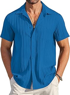 COOFANDY Men's Casual Button Down Shirts Short Sleeve Textured Summer Beach Shirt with Pocket
