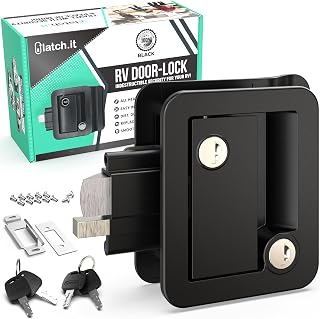 LATCH.IT Black RV Door Lock Replacement | Fits 2.75"x3.75"x1.50" Lock Holes | All Metal RV Door Handle | Camper Door Lock | RV Latch w 4 Keys | Camper Lock Replacement | RV Door Latch for Trailers &amp; More