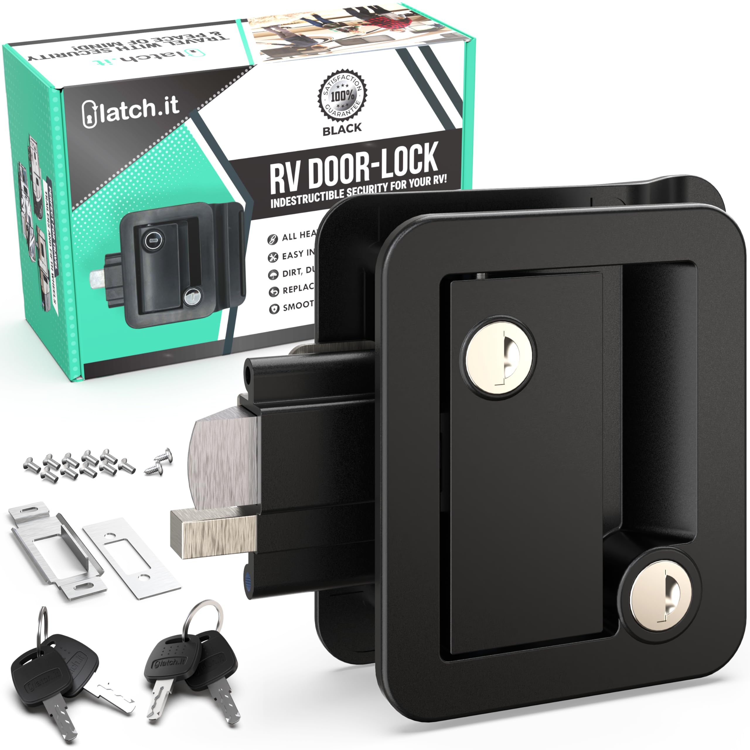 LATCH.IT Black RV Door Lock Replacement | Fits 2.75"x3.75"x1.50" 