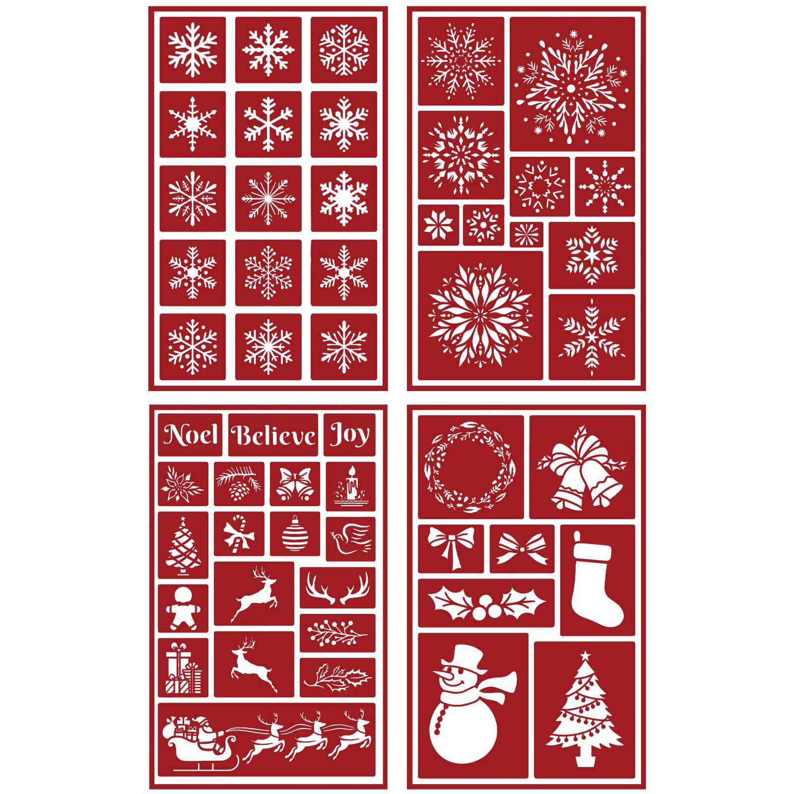 4 Pcs Christmas Glass Etching Stencils | Self-Stick Engraving Templates with Sno
