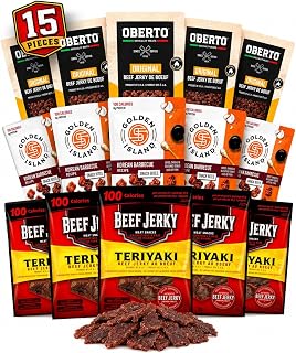 Beef Jerky Gift Basket for men, Beef Jerky Bulk Carnivore Snacks (15 Count) | Christmas Gift, fathers day gift basket, cadeau papa, gift basket for men, cadeau pour homme, dads gifts, mens gift