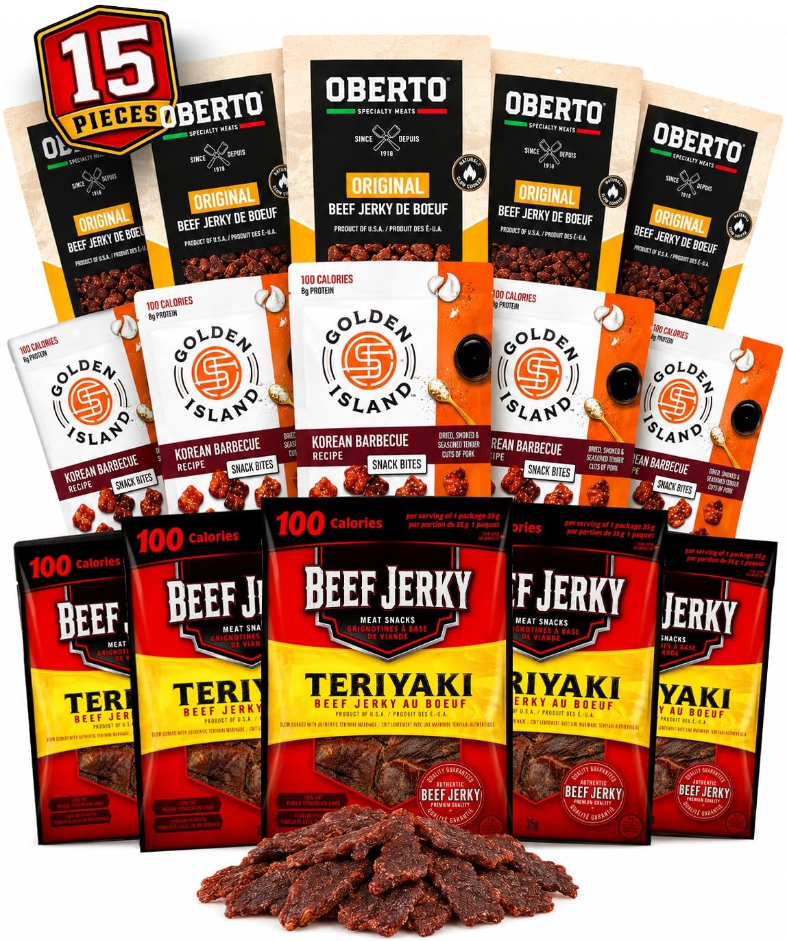 Beef Jerky Gift Basket for men, Beef Jerky Bulk Carnivore Snacks (15 Count) | Ch