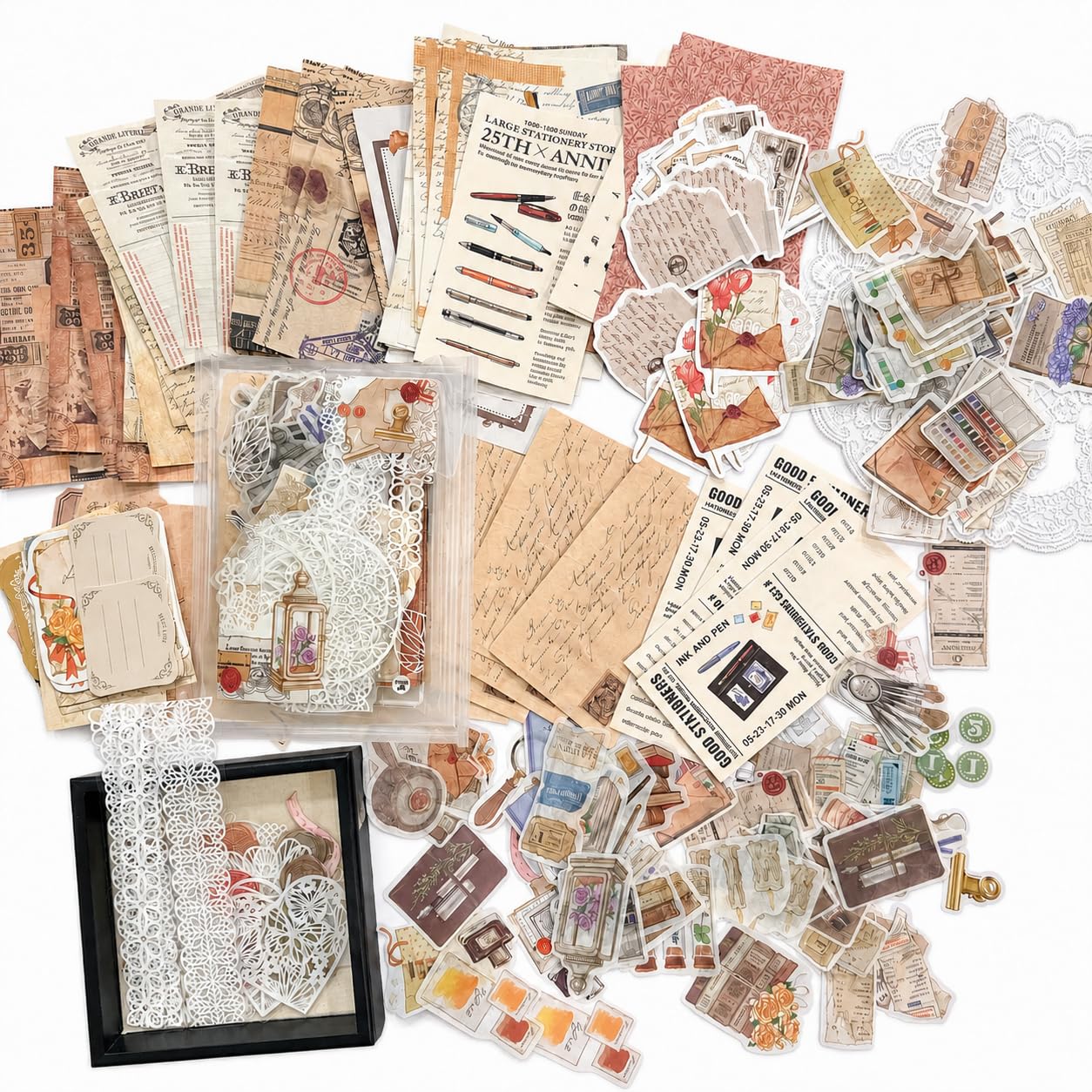 Ritpviq 260-Piece Vintage Scrapbook Kit, Pen and Ink Paper and Stickers | Pen, i
