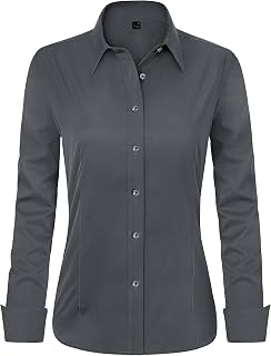 J.VER Women Long Sleeve Button Down Shirt Pleated Pleated Work Office Shirt