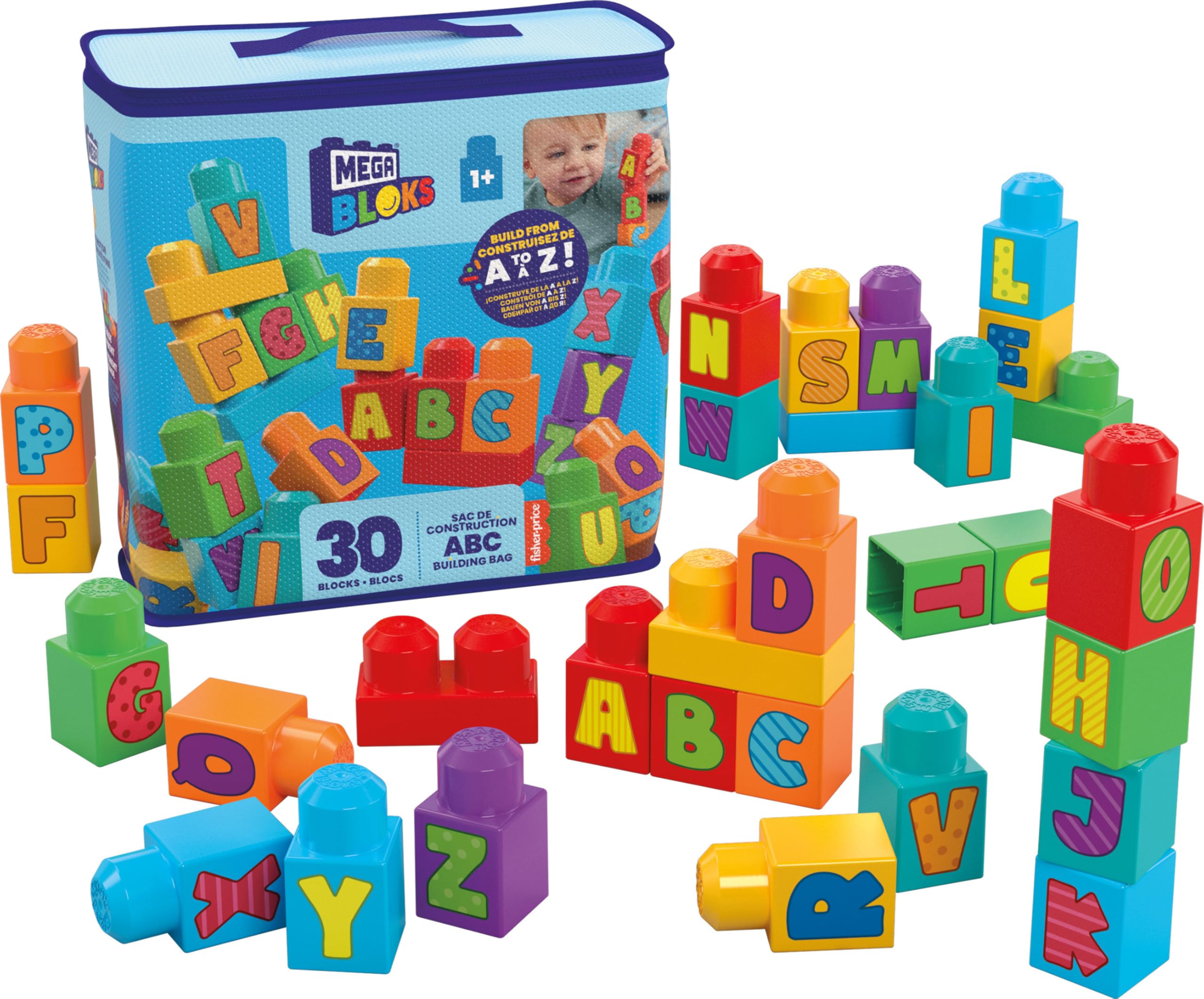 MEGA BLOKS First Builders ABC Toddler Blocks Building Toy, ABC Building Bag with