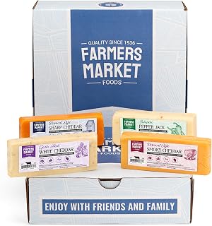 Farmers Market Cheddar & Monterey Pepper Jack Wisconsin Cheese Gift Set | Vermont Sharp, Smokey Cheddar, Pepper Jack & Garlic Herb White Cheddar for Charcuterie Board, Cheese Platters & Snack Box