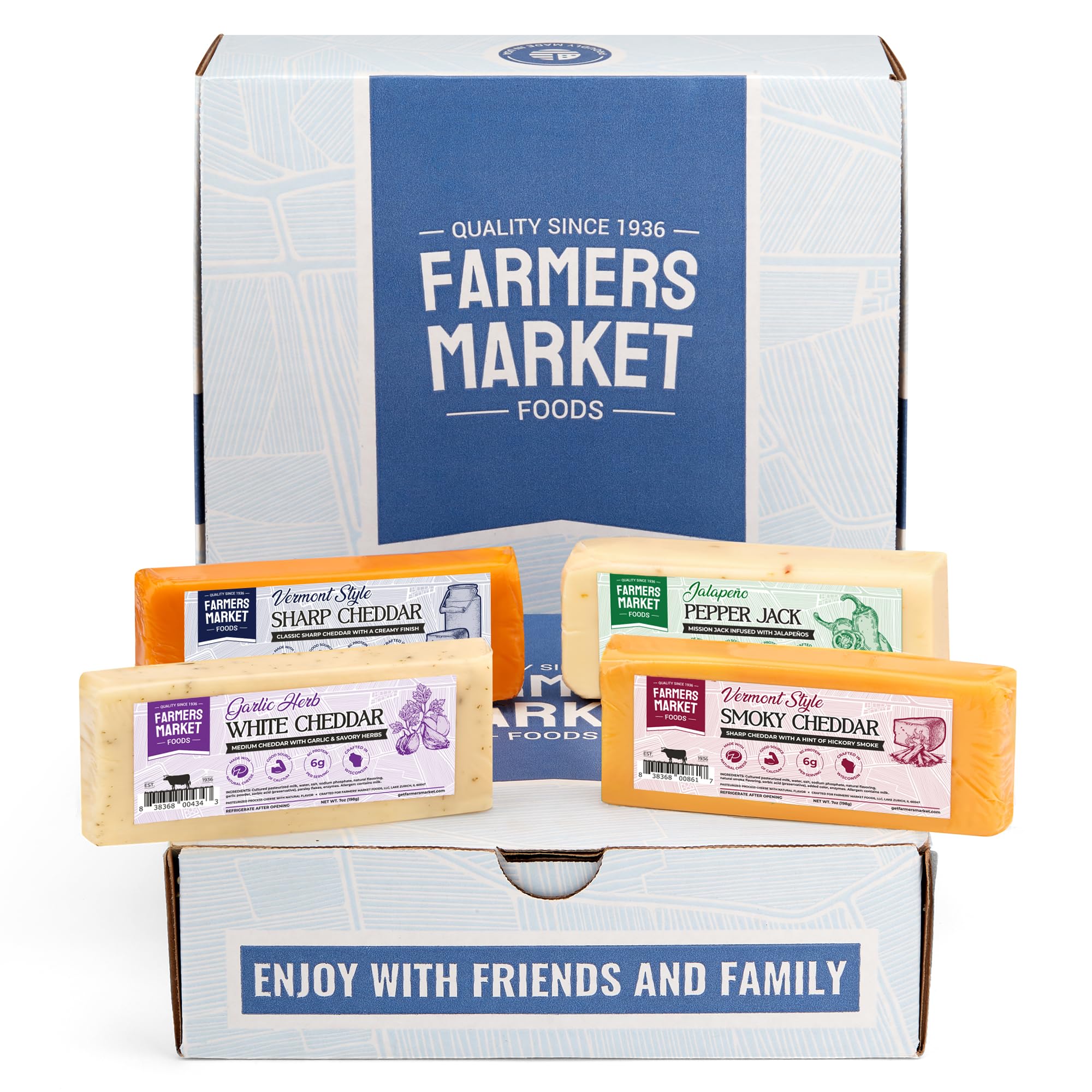 Farmers Market Cheddar & Monterey Pepper Jack Wisconsin Cheese Gift Set | Vermon
