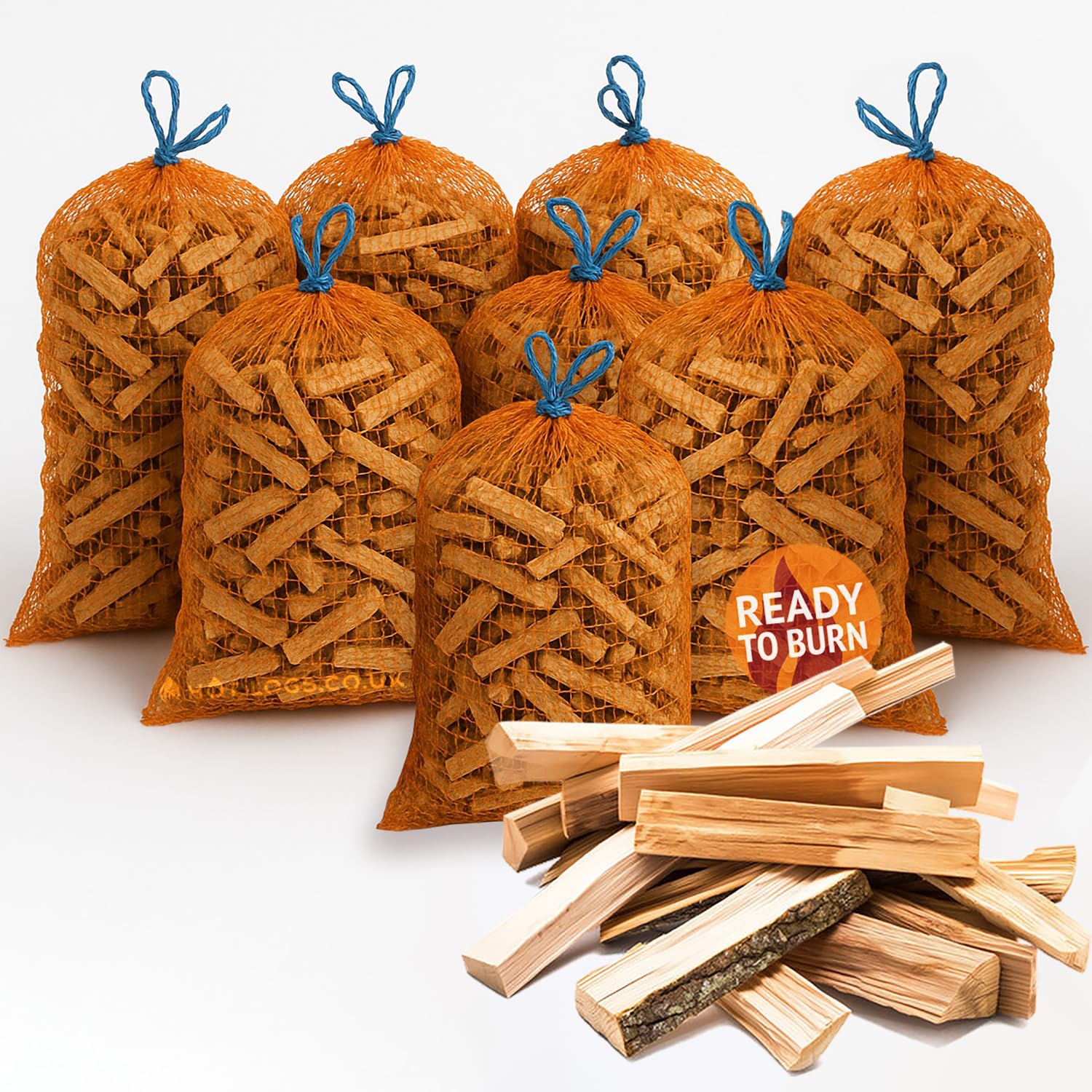 8 Nets of Kiln Dried Kindling Wood - approx 20KG Box of 8 Bags Natural Firelight