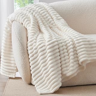 BEDELITE Cream Fleece Throw Blankets, Fluffy Blanket for Couch, 50x60 Inch | Soft Warm Plush Cozy Blanket, Fuzzy Blanket for Sofa Bed Bedroom Living Room Decor, Couverture, Gifts for Women Men Friends