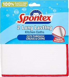 Spontex 2 Long Lasting Kitchen Cloths, 36 x 36cm