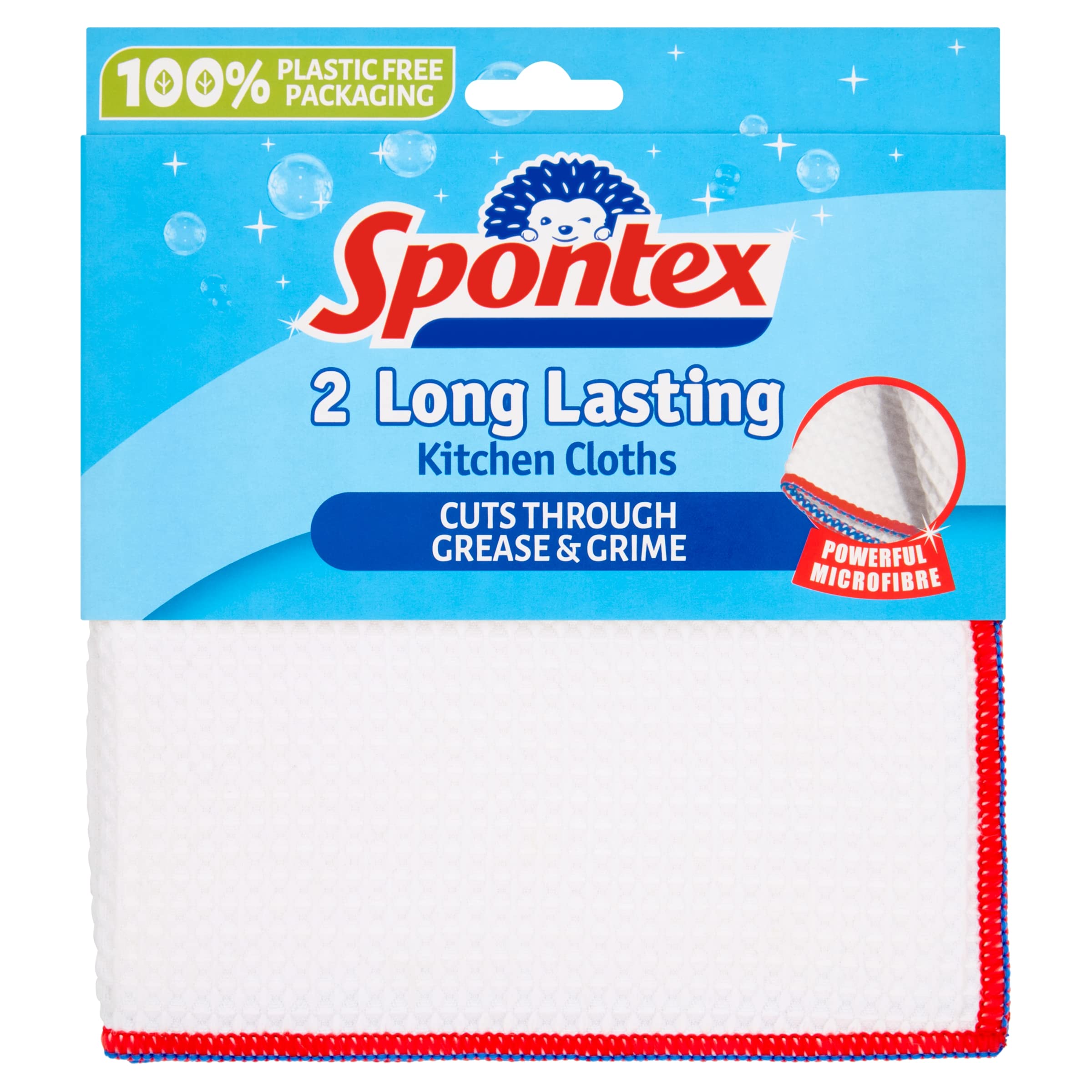 Spontex 2 Long Lasting Kitchen Cloths, 36 x 36cm