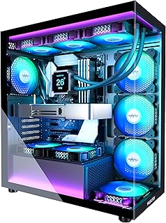 MUSETEX ATX PC Case 7 PWM ARGB Fans Pre-Installed, Type-C Mid Tower Computer Case with Full-View Dual Tempered Glass, Gaming PC Case, Black(K2)