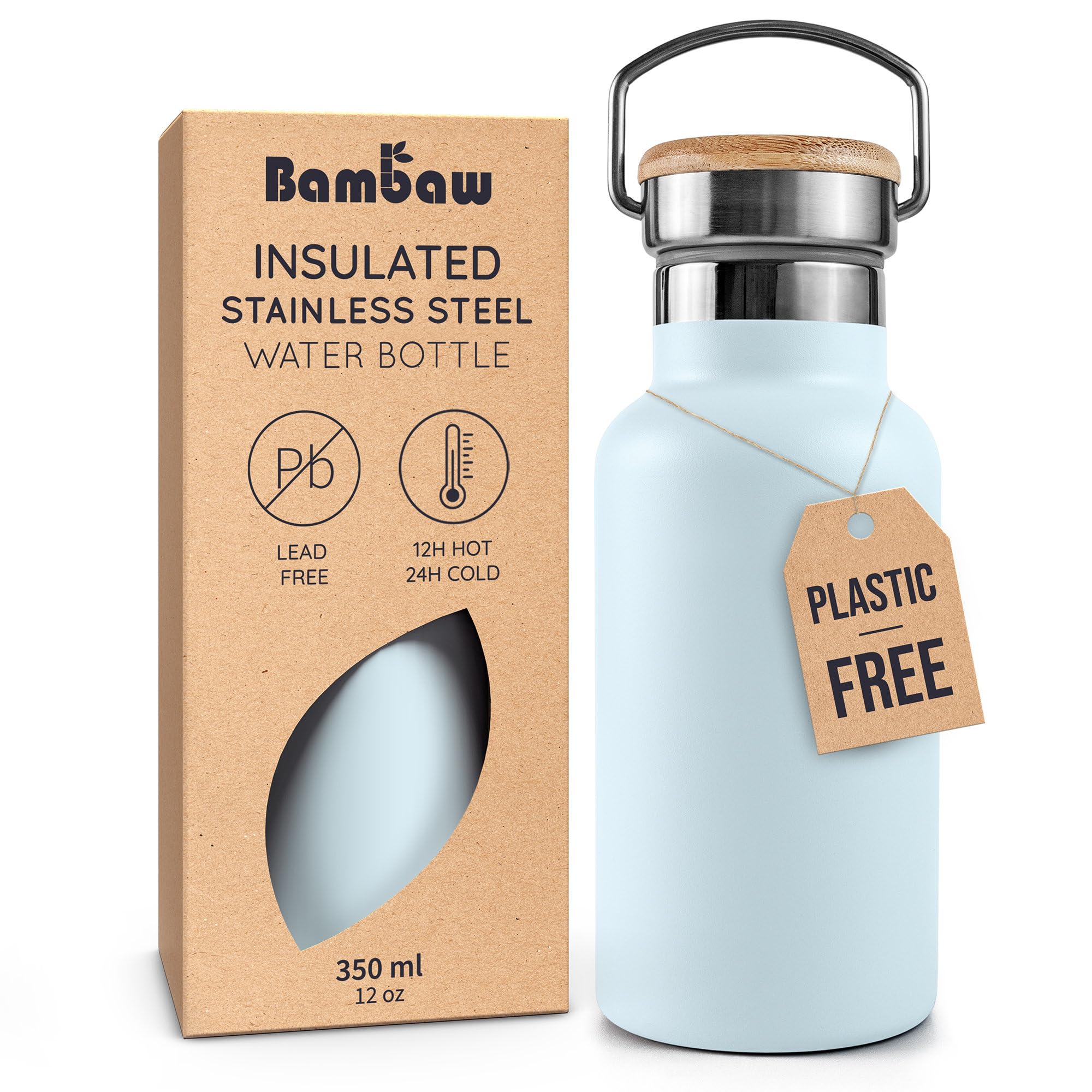 Bambaw 12 oz Insulated Water Bottle, Water Bottle Stainless Steel, Small Size wi
