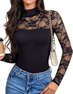 Avidlove Body à manches longues pour femme avec col roulé - Tenue de nuit