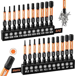 GRENPRO Allen Wrench Drill Bit Set, Metric & SAE, 22-Piece Impact Hex Bits | 2-Inch Magnetic Allen Key Bits with 1/4-Inch Hex Shanks Fit Impact Drivers and Screwdrivers for Automotive and Home Repair