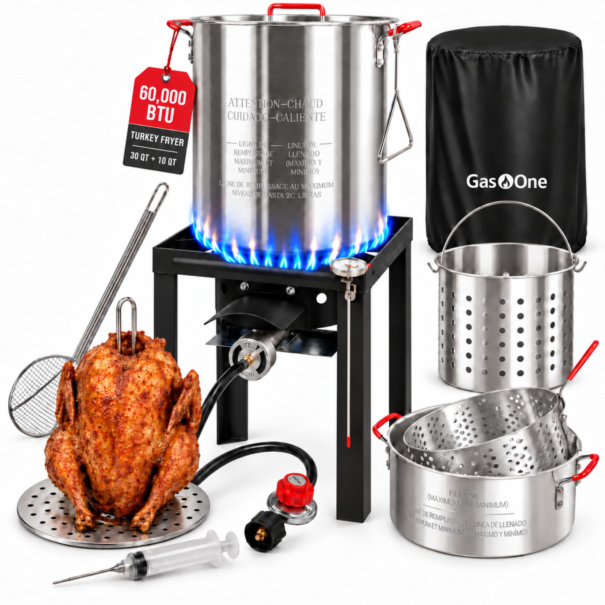 GasOne 60,000 BTU Whole Turkey Fryer, 30Qt & 10Qt Boiler Set | 60,000 BTU burner