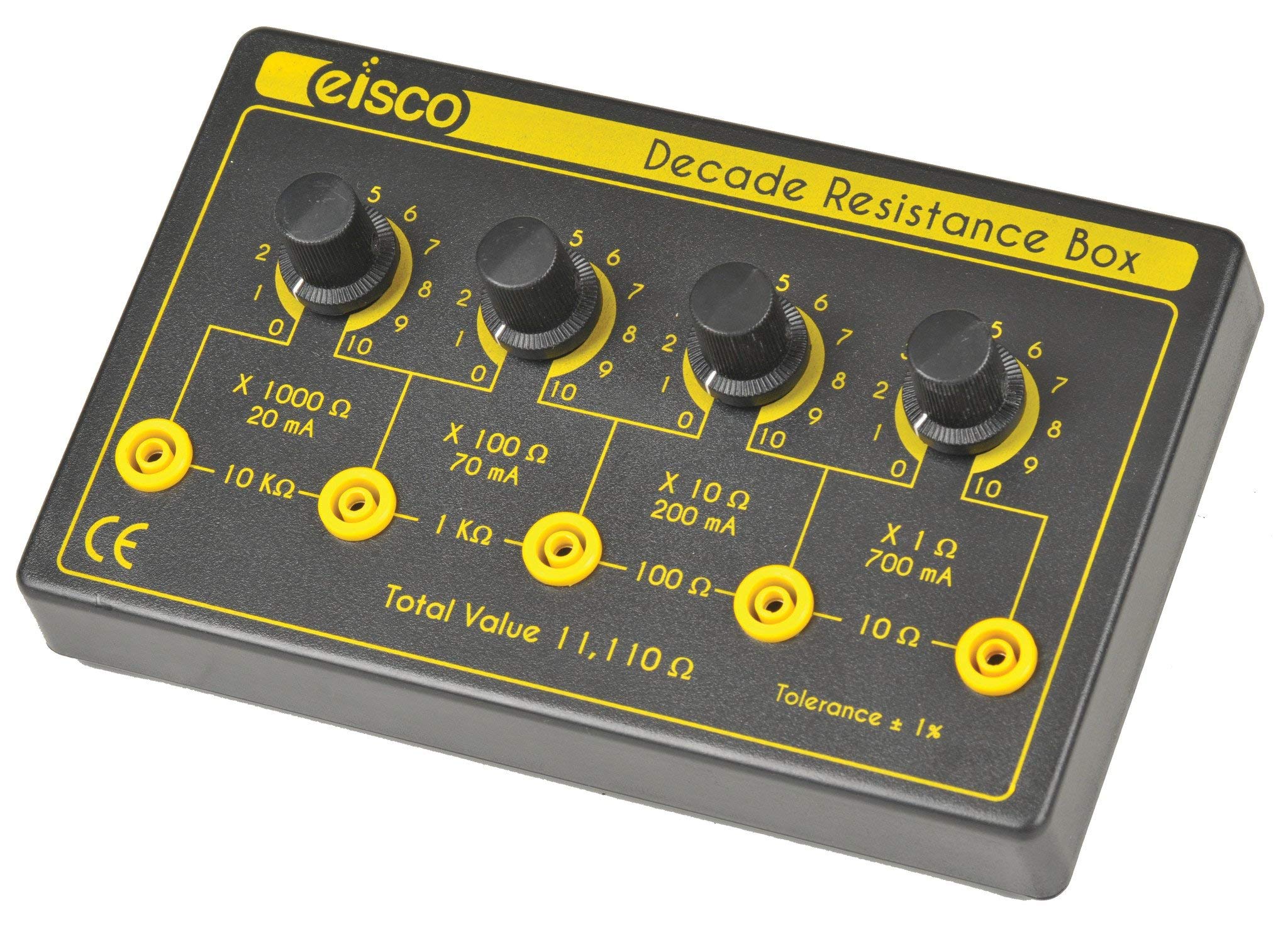 EISCO - 4 Decade Resistance Box, Variable from 0-11,110 Ohms, 0.5W Resistors (0.