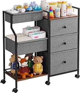 Modanais Baby Diaper Caddy Organizer Rolling Cart with Dividers and Drawers | 3 Tier Rolling Cart, Easy To Assemble, Mobile Utility Cart with Wheels for Nursery, Bedroom, Changing Table &amp; Crib