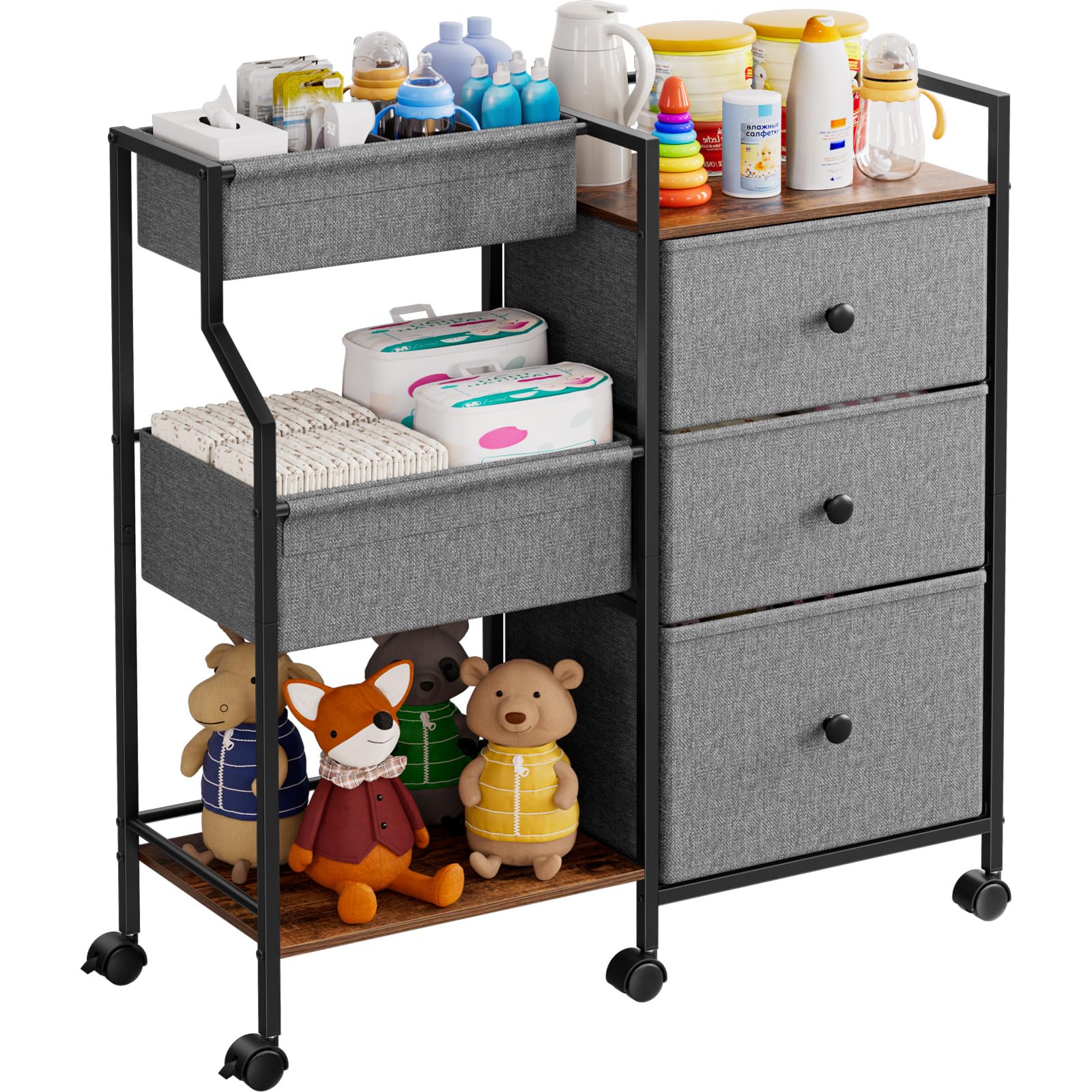 Modanais Baby Diaper Caddy Organizer Rolling Cart with Dividers and Drawers | 3 