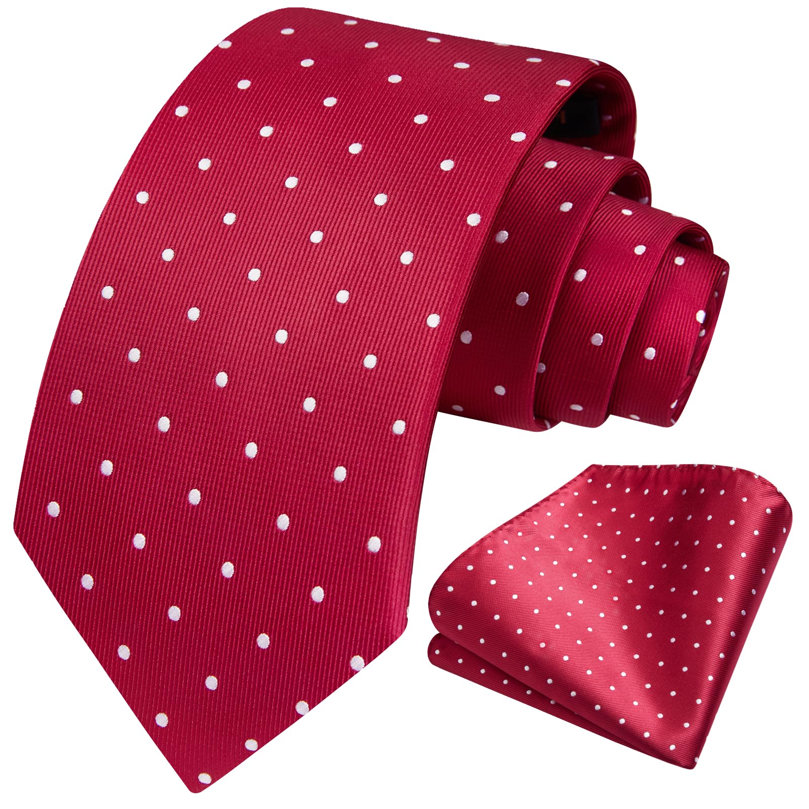 HISDERN Men's Elegant Polka Dot Tie and Handkerchief for Weddings Business Tie S