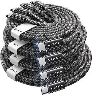 LISEN USB C to USB C Cable Charger 60W 4-Pack [0.5/1/2/2M] USBC to USBC | C to Type C Charger Cables Fast Charging for iPhone 18 Pro Max 17 16 Duo iPad Pro Air Samsung Galaxy S25 S24 Pixel Switch