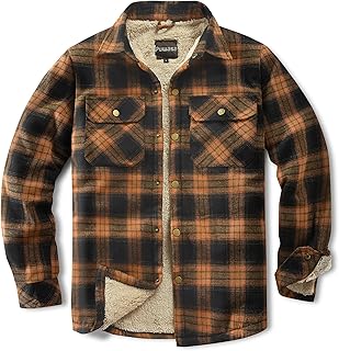 Men's Sherpa Cotton Flannel Shirt Jacket Plaid Button Coat Pocket