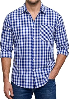 Enlision Men's Classic Checked Shirt Long Sleeve Button Down Plaid Tartan Lumberjack Shirt for Men UK S-6XL