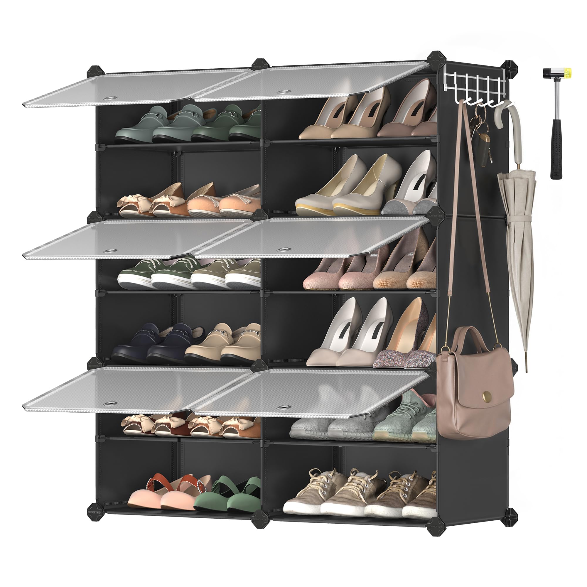 SONGMICS Interlocking Shoe Rack, 6-Slot Plastic Storage Organiser