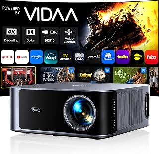 Outdoor-Projector-4K [VIDAA Live TV/40W Dolby/920 ISO] with WiFi6 and Bluetooth Compatible with Netflix, Smart Projector, AI Voice Control & Auto Focus, HDR10, Movie Proyector for Ceiling Home Theater