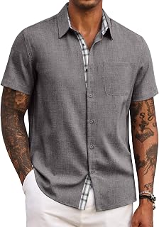 COOFANDY Men's Button Down Shirts Short Sleeve Casual Summer Beach Vacation Wedding Shirt with Pocket