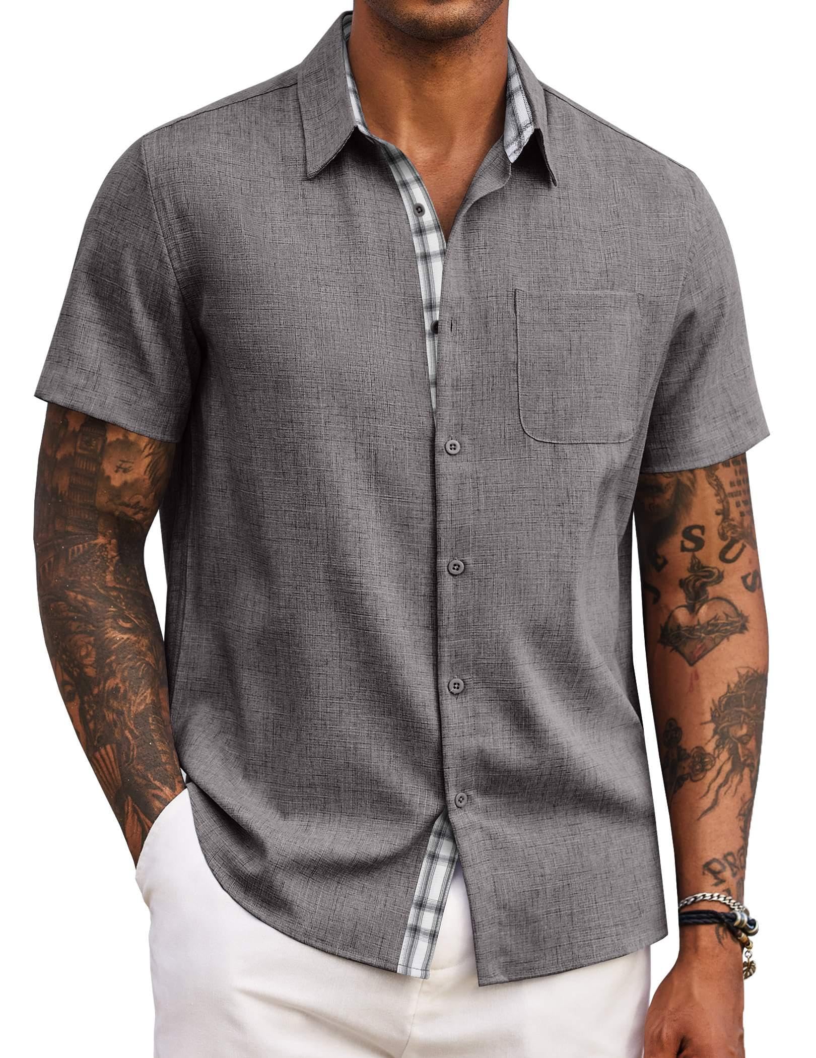 COOFANDY Men's Button Down Shirts Short Sleeve Casual Summer Beach Vacation Wedd