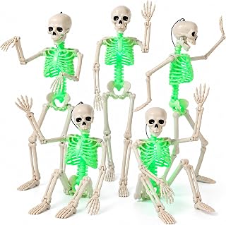 Kelool 16" Light Up Skeleton Halloween Decorations,5 Pack Posable Skeleton with Movable Joints,Scary Halloween Skeleton Halloween Decor for Haunted House Props Halloween Decorations Indoor Outdoor
