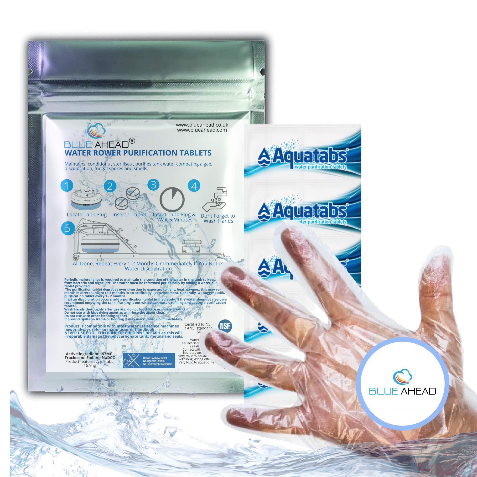 BLUE AHEAD® Chlorine Puritabs Steriliser Tablets For Waterrower Water Rower Rowi