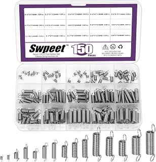Swpeet 150Pcs 15 Different Sizes Stainless Steel Extension Spring with a Dual Hook Assortment Kit, Mechanical Extension Springs Small Spring for Home Repairs