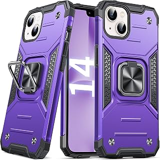 Anqrp Heavy Duty Case for iPhone 13/14 Case with Enhanced Ring Holder Grip Stand, Military Grade Shockproof Rugged Drop Protective Silicone Hard iPhone 13/14 Phone Case Cover, Purple