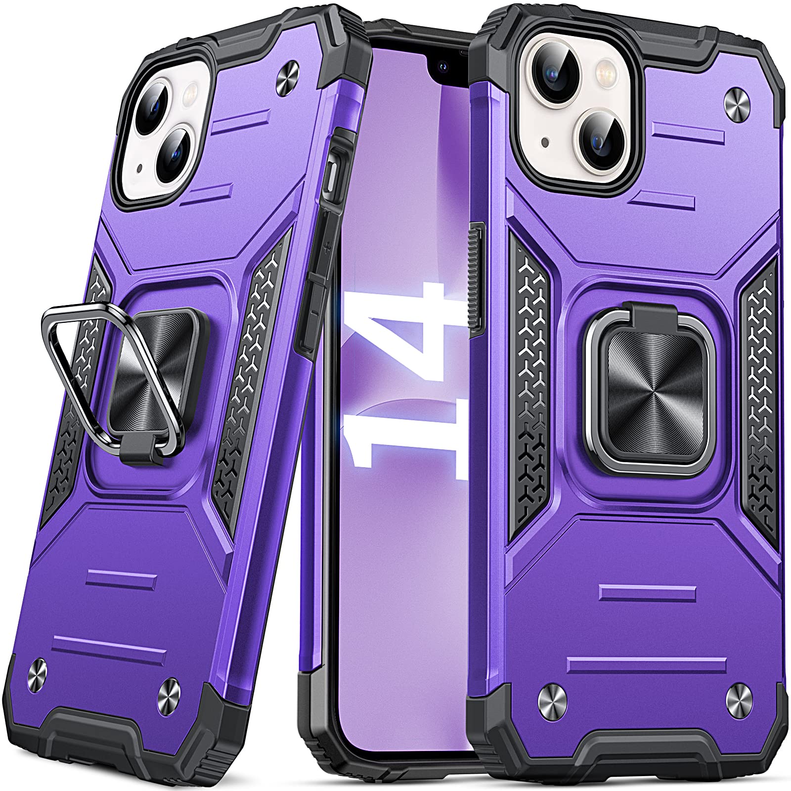 Anqrp Heavy Duty Case for iPhone 13/14 Case with Enhanced Ring Holder Grip Stand